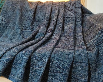 Luxury Boiled Pure Merino Wool Reversible Sofa or Bed Throws | Ultimate Comfort & Style| Classic Indian Abstract Print | Blue