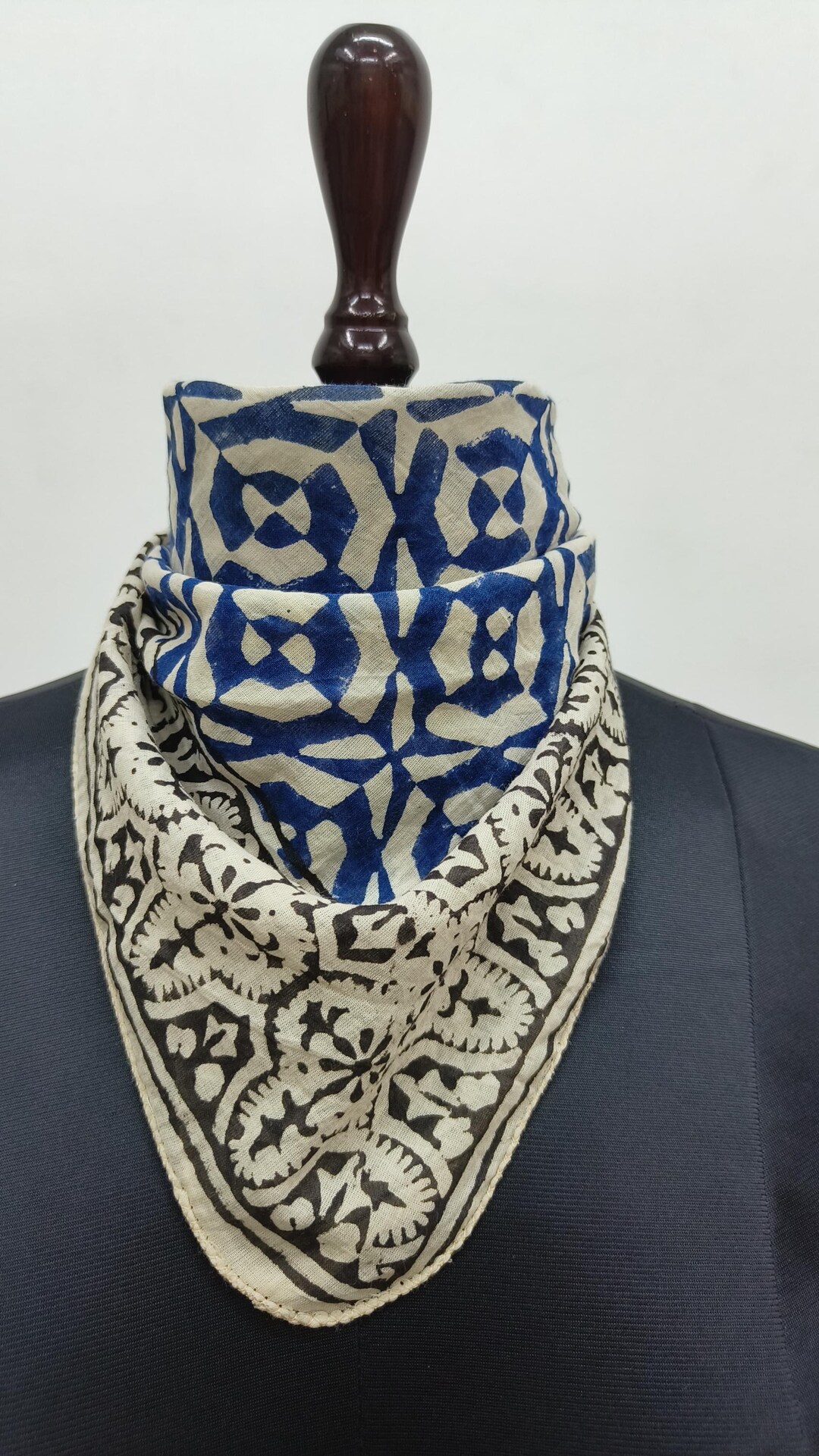 Hand Block Printed Cotton Bandana | Geometric Abstract Pattern Scarf ...