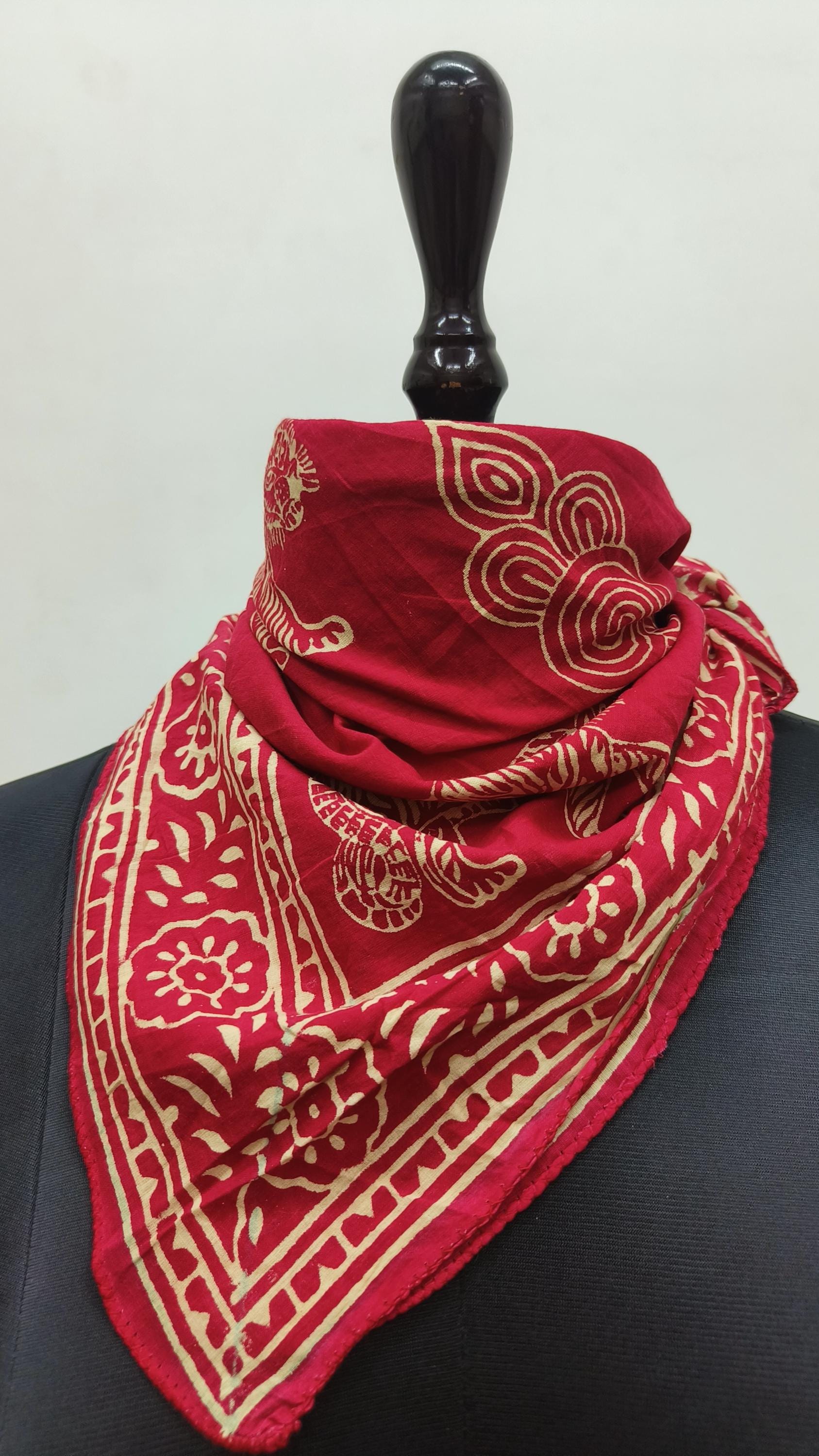 ハンドブロックプリントコットンバンダナ | インドの虎柄スカーフ | 赤