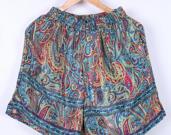 Men's Silk Blend Boxer Shorts |  Cobalt Blue & Red | Man Lounge Boxer Shorts | Boho Shorts | House Beach Artist Shorts in Paisley Pattern