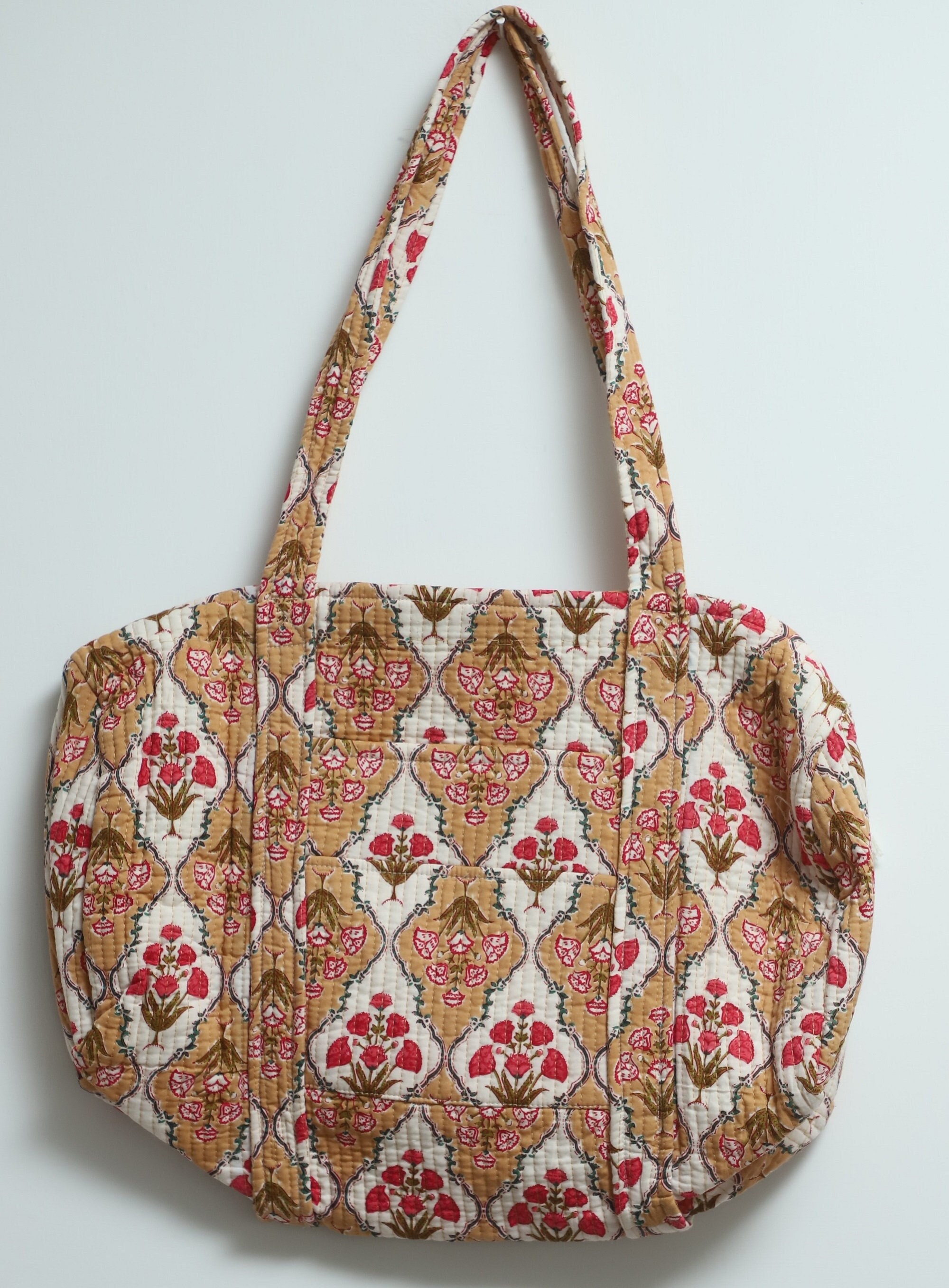 Handblocked Quilted Cotton Duffle Bag With Dual Front and Back Etsy