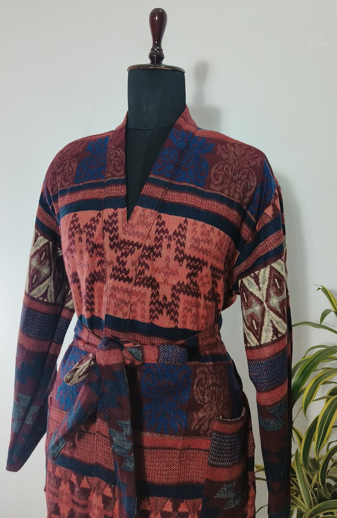 Aztec Print Robe Unisex Handmade Yak Wool Mix Kimono/house Lounge Robe | Classic Aztec ...