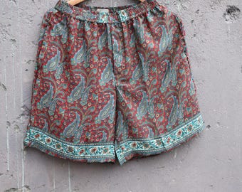 Men's Silk Blend Boxer Shorts | Multicolour Red & Blue Paisley | Man Lounge Boxer Shorts | Boho Shorts | House Beach Artist Shorts