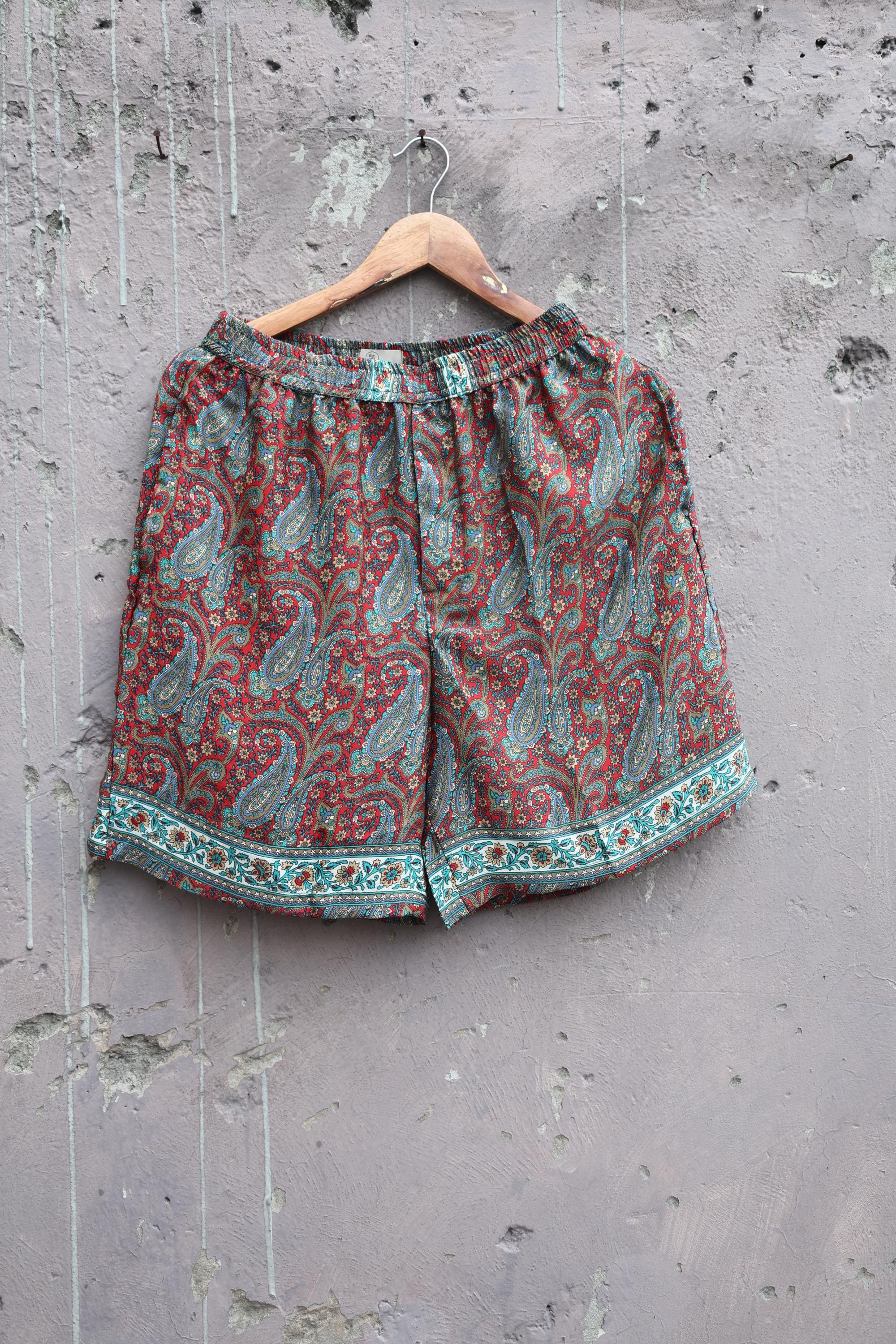 Men's Silk Blend Boxer Shorts Multicolour Red & Blue Paisley Man Lounge Boxer Shorts Boho Shorts House Beach Artist Shorts