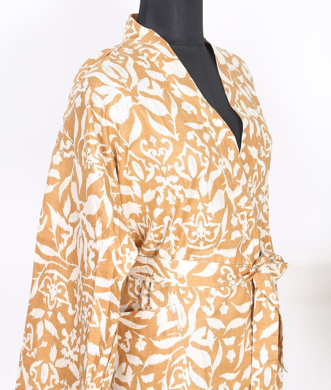 Unisex Pure Cotton Handprinted House Robe Kimono in Bold Yellow Print ...