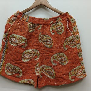 Vintage handgemachte reine Baumwolle Kantha Stitch Patchwork Orange Shorts | Beach Wear Shorts | Lounge Shorts | Unisex Boxershorts | Sortierte Lot