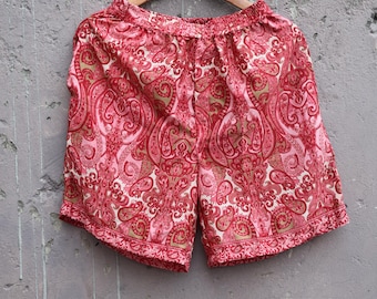 Men's Silk Blend Boxer Shorts | Red & Pink Paisley | Man Lounge Boxer Shorts | Boho Shorts | House Beach Artist Shorts