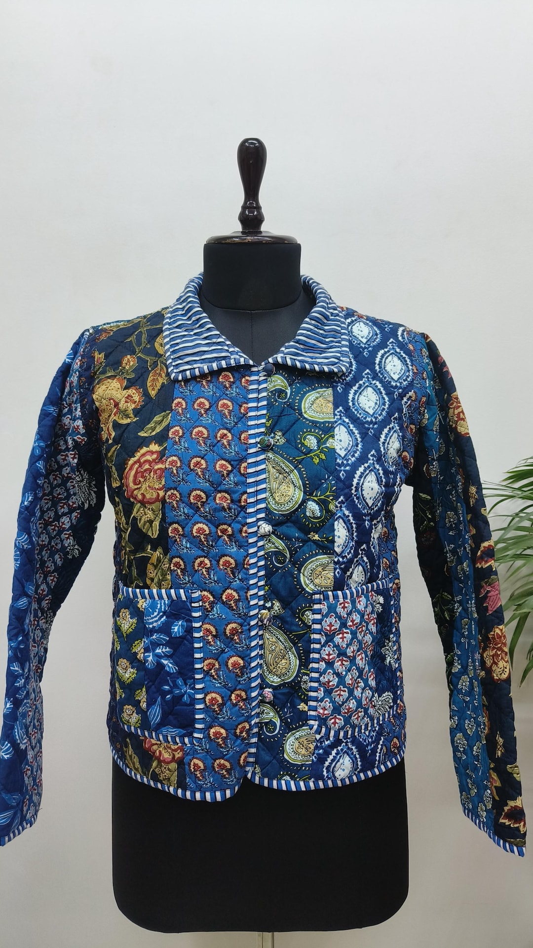 Blue Jacket Patchwork Handmade Reversible Blockprinted Patchwork Cotton Quilted Jacket | Deep ...