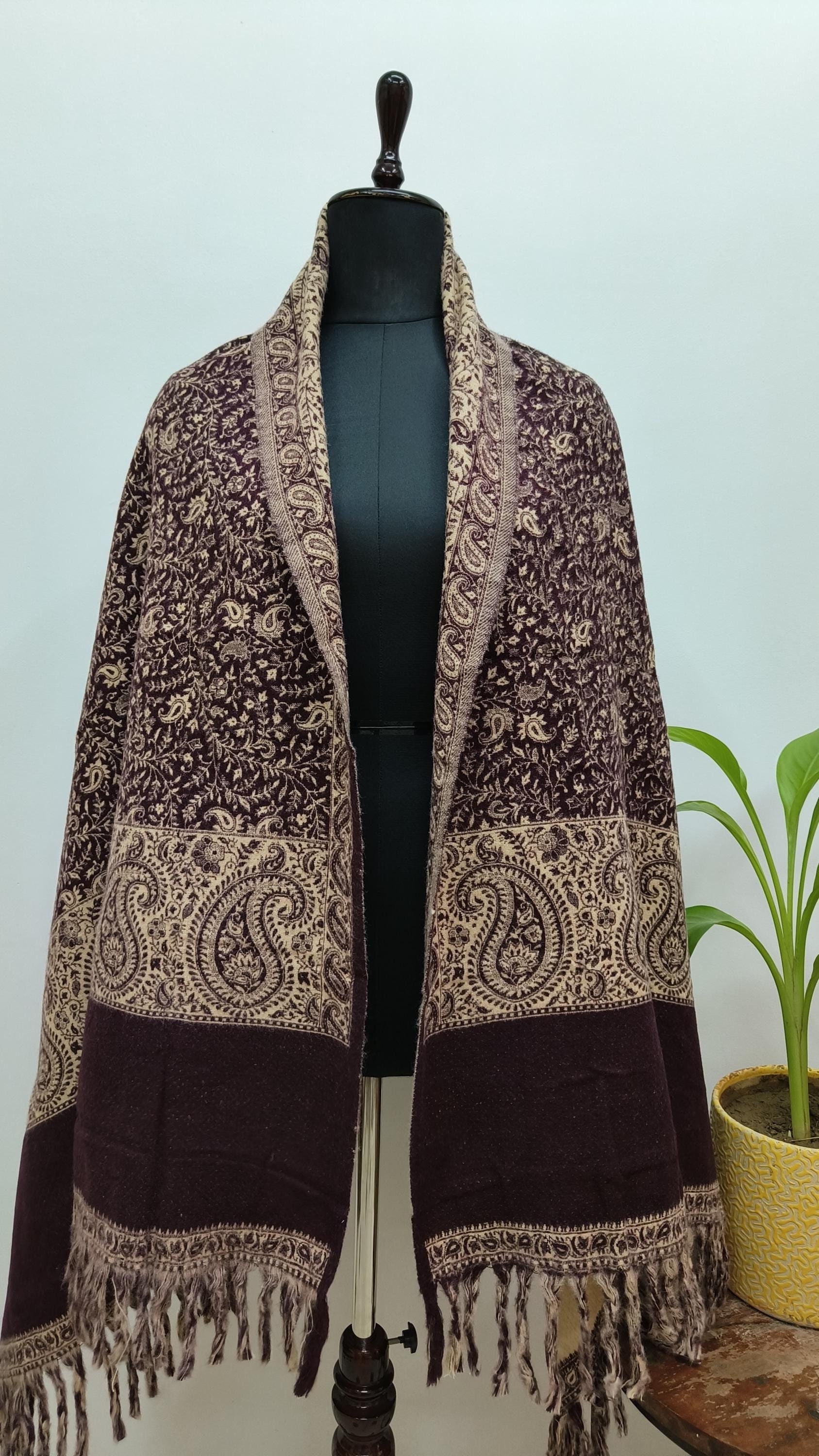 Scialle unisex in misto lana di yak con stampa floreale Paisley