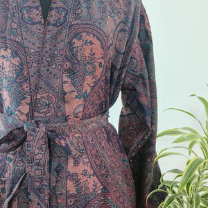 Handmade Boiled Merino Wool Kimono: Paisley Floral Robe Jacket