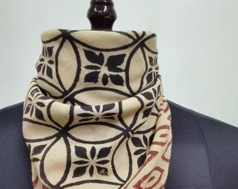 Hand Block Printed Cotton Bandana | Flower pattern Scarf | Black and Red Border Ethnic Headwrap or Neck Scarf | Handcrafted