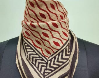 Hand Block Printed Cotton Bandana | Red & Black Border | Geometrical pattern Scarf | Ethnic Headwrap or Neck Scarf