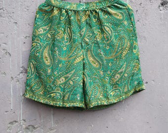 Men's Silk Blend Boxer Shorts | Green & Yellow Paisley | Man Lounge Boxer Shorts | Boho Shorts | House Beach Artist Shorts