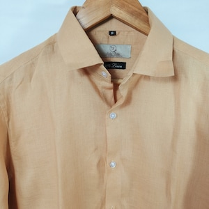 Classic Pure Linen Men&#39;s Shirt in Rust Brown | Long Sleeves Buttoned Shirt | Classic Linen Shirt | Summer Shirt | Linen Clothing for Men