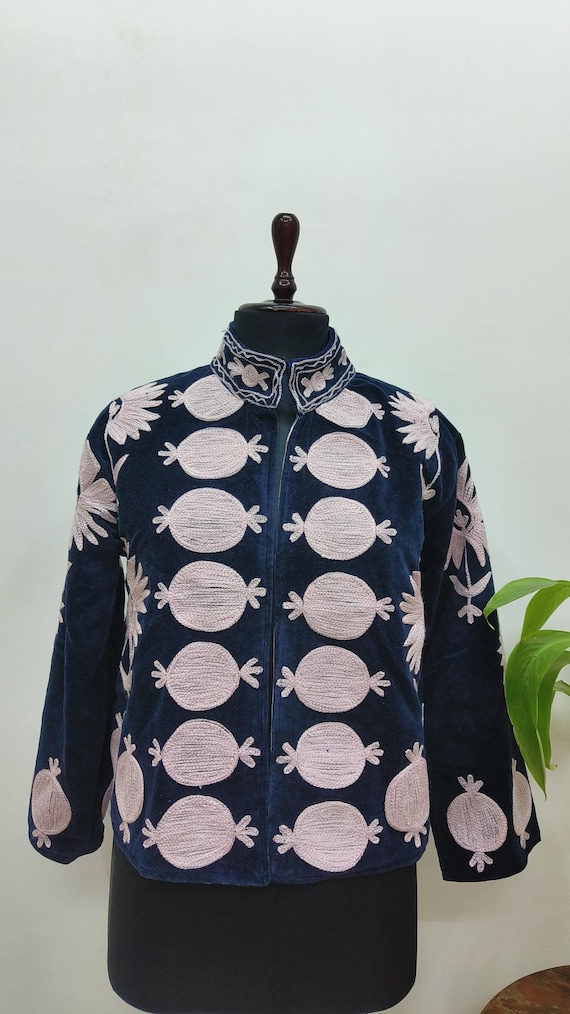 Short Velvet Blazer/ Jacket| Navy Blue & Light Pink