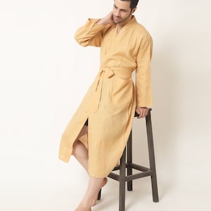 Unisex Breathable Linen Robe Kimono in Pure Linen | Spa Robe | Men&#39;s Linen Robe | Loungwear Robe | Handmade Linen Robe | Gift For Him/Her