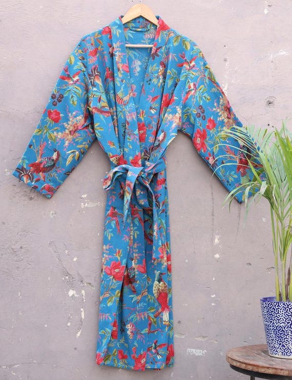 pure cotton waffle dressing gown Pure Cotton Unisex Waffle Embroidery Bathrobe BUYKUD