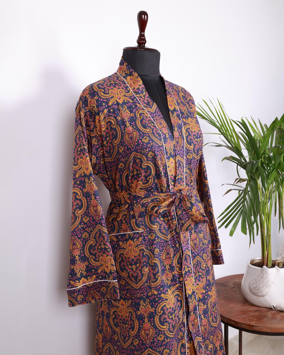 Handcrafted Organic Cotton Kimono in Blue Sea Coral