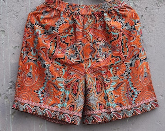 Men's Silk Blend Boxer Shorts | Black & Brick Orange | Man Lounge Boxer Shorts | Boho Shorts | House Beach Artist Shorts
