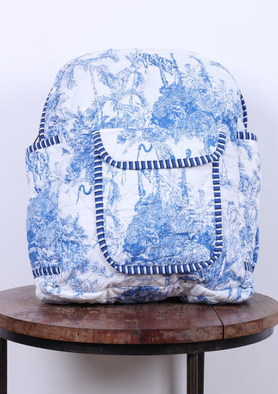 Quilted Cotton Handblocked Patchwork Backpack | Sustainable  display picture 1