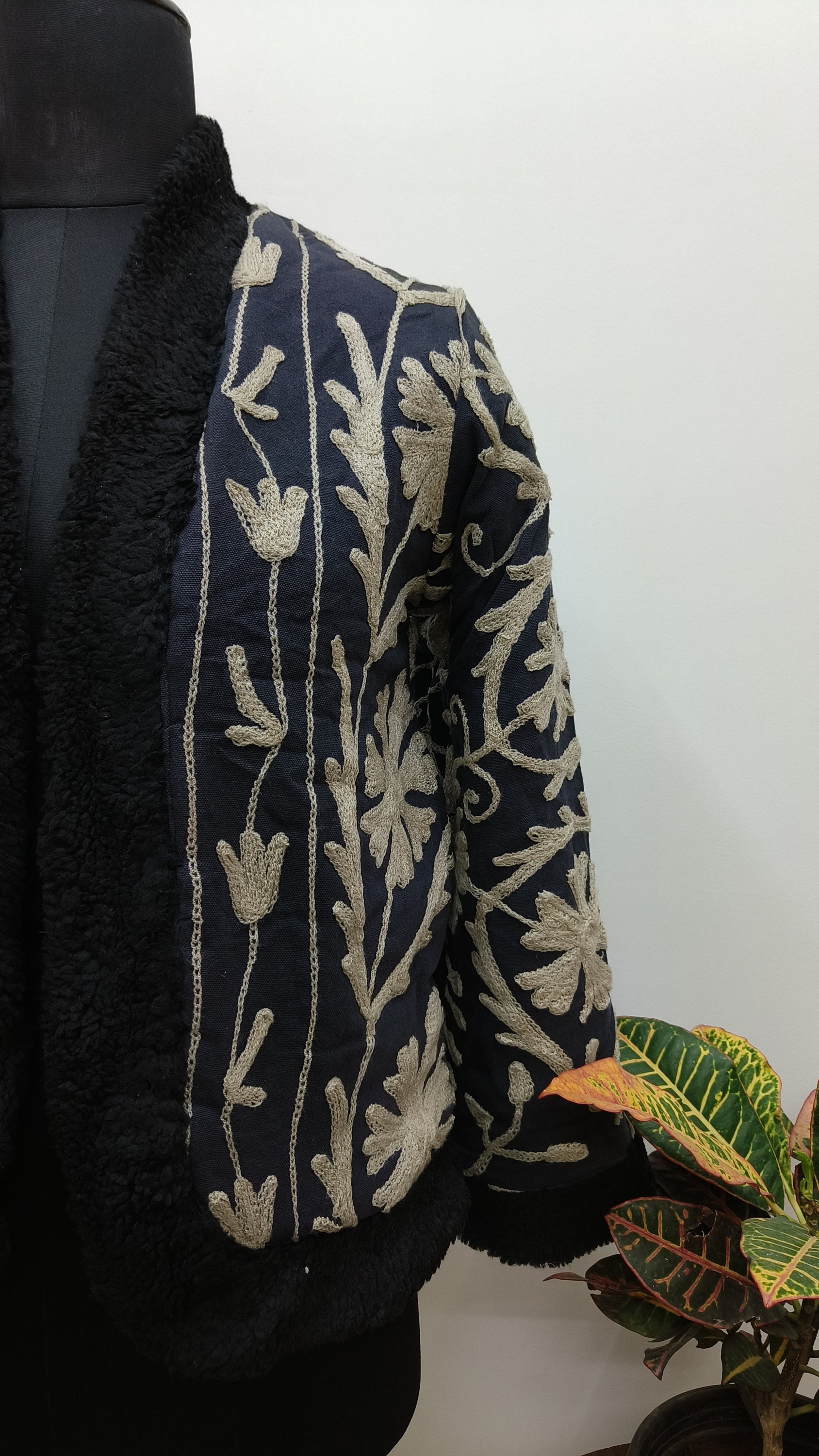 Handmade Embroidered Short Jacket | Cozy Open Winter Coat