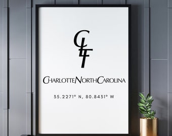 Charlotte NC Print, North Carolina Wall Decor, Charlotte NC Gift, Charlotte NC Art, Digital Print, Minimal Design