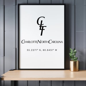 Charlotte NC Print, North Carolina Wall Decor, Charlotte NC Gift, Charlotte NC Art, Digital Print, Minimal Design