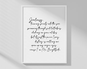 Mr Brightside 'Lyric' Print, Printable Wall Art, Digital Print, The Killers artwork, Home Decor, Minimal Design