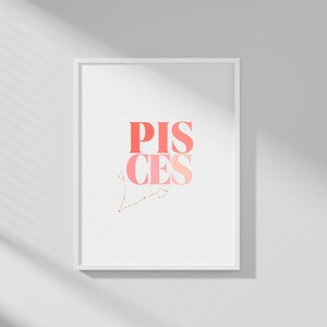 Pisces Zodiac Print, Pisces Star Sign Constellation Print, Pisces Poster, Zodiac Sign Wall Décor