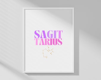 Sagittarius Zodiac Print, Sagittarius Star Sign Constellation Print, Sagittarius Poster, Zodiac Sign Wall Décor