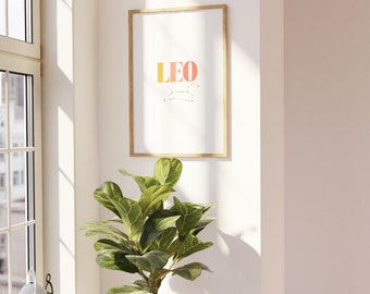Leo Zodiac Print, Leo Star Sign Constellation Print, Leo Poster, Zodiac Sign Wall Décor
