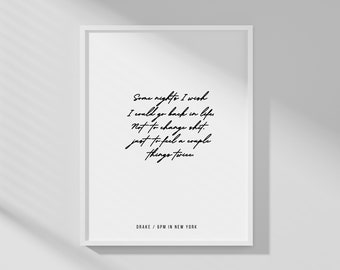 Drake Wall Art, 6PM in New York Drake 'Lyric' Print, Digital Printable, Rap Artwork, Hip Hop Poster, Hypebeast, Minimal Design