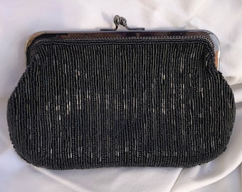 Black Beaded Clutch or Strap Purse