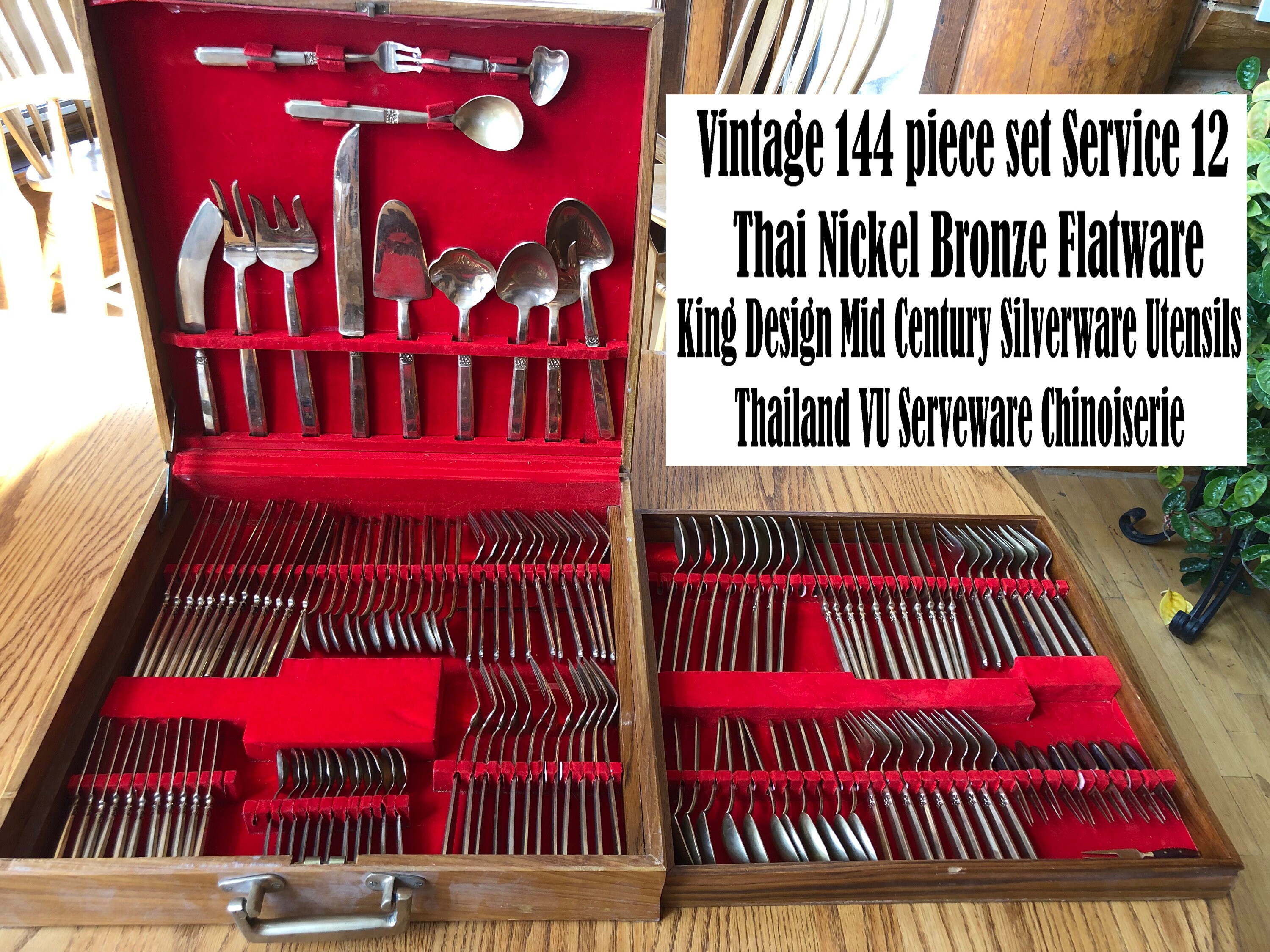 Vintage 144 Piece Set Service 12 Thai Nickel Bronze Flatware King Vintage 144 Piece Set Service 12 Thai Nickel Bronze Flatware King