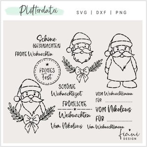 Fichier plotter Père Noël Noël SVG, faire des cadeaux, étiquettes cadeaux décoration de Noël