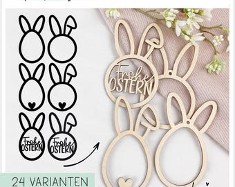 Laser file SVG Easter eggs Easter, pendant laser wood paper SVG Easter gift Easter pendant, bunny ears Easter bunny