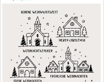 Plotterdatei Weihnachten Häuser Kirche SVG