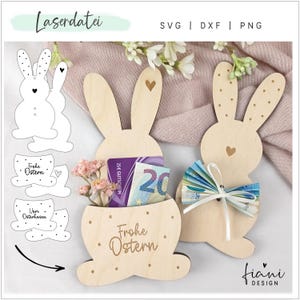 File laser coniglietto pasquale SVG di Pasqua, ciondolo regalo di denaro laser in legno regalo di Pasqua, confezione di candele, barretta di cioccolato, confezione di buoni
