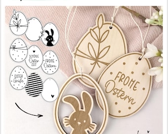 Fichiers laser Oeufs de Pâques Pendentifs de Pâques SVG Allemand, fichier plotter de décoration de Pâques