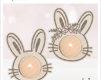 Laser file tealight holder Easter bunny SVG plotter file laser cut, Easter decoration gift for Easter
