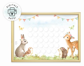 Forest animals reward board, digital file for printing