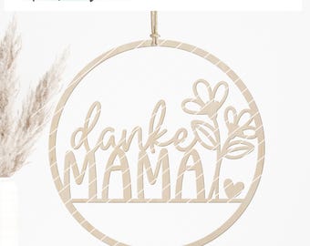 Laser file wreath Mother's Day Thank you mom, wooden wreath loop ring SVG plotter file laser cut, gift idea