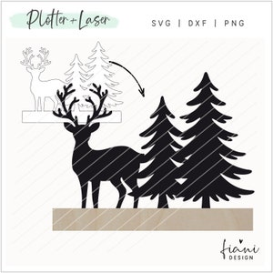 Laserdatei Hirsch Wald Weihnachten Klötzchendeko Bastelklötzchen Vorlage SVG Plotterdatei Lasercut Vektordatei