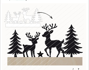 Laser file reindeer Christmas block decoration craft blocks template SVG plotter file laser cut vector file