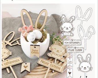 Laser file Easter plug Easter, cake topper flower plug wood SVG bunny ears Easter bunny, Easter gift, Easter arrangement
