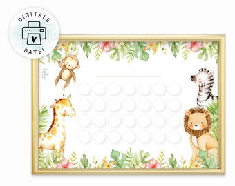 Jungle animals reward board, digital file for printing