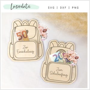 Fichier laser sac d'école cadeau argent SVG, emballage de bon cadeau pour inscription à l'école, idée cadeau de rentrée scolaire