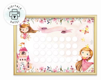 Princess reward chart, digital file to print out
