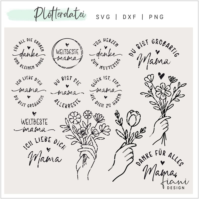 Plotterdatei Mama Muttertag Danke Blumen Geschenk SVG Bild 1