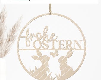 Laserdatei Osterkranz Loop Ring SVG Plotterdatei Lasercut, Osterhasen, Holzring Osterdeko Türkranz Türdeko